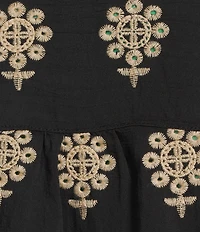 Calessa Plus Size Embroidered Medallion Split V-Neck Wrist Sleeve Button Front Tunic