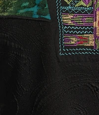 Calessa Plus Size Embroidered Patchwork Animal Print Split V-Neck 3/4 Sleeve Tunic