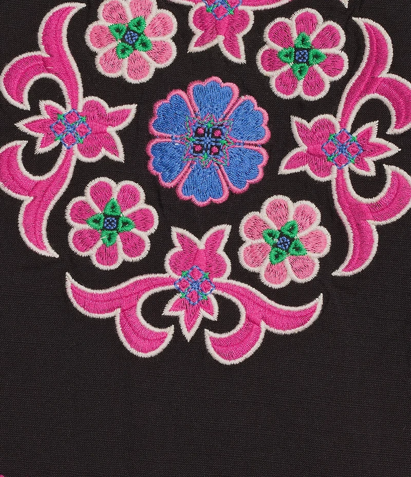 Calessa Plus Size Embroidered Patchwork Round Split V-Neck 3/4 Sleeve Tunic