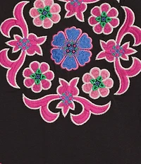 Calessa Plus Size Embroidered Patchwork Round Split V-Neck 3/4 Sleeve Tunic