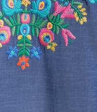 Calessa Plus Size Embroidered Ruffled Split V-Neck 3/4 Sleeve Tunic