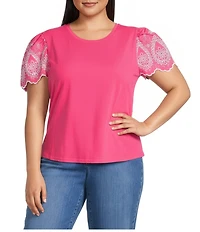 Calessa Plus Size Embroidered Short Sleeve Crew Neck Top