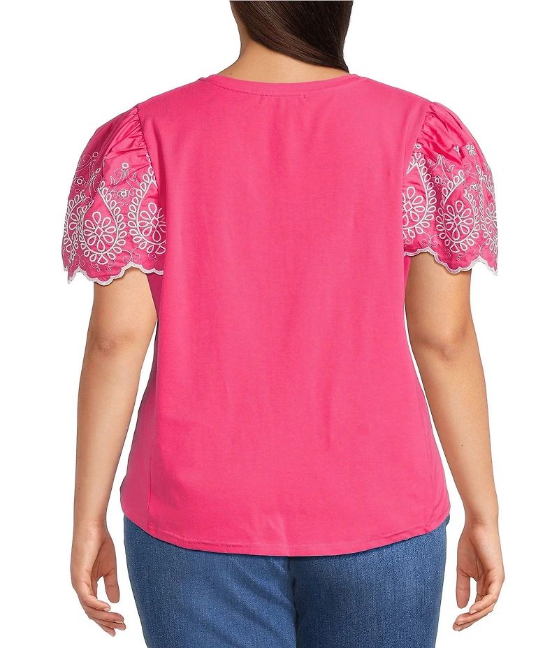 Calessa Plus Size Embroidered Short Sleeve Crew Neck Top