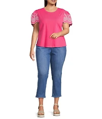 Calessa Plus Size Embroidered Short Sleeve Crew Neck Top