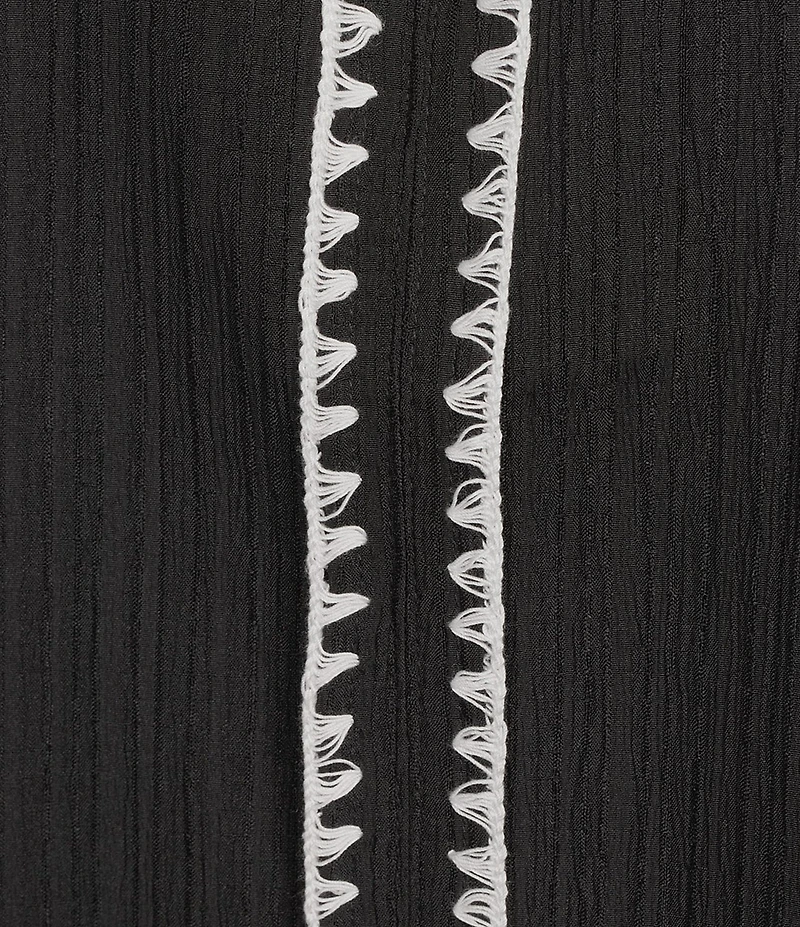 Calessa Plus Size Embroidered Short Sleeve Ruffle Split V-Neck Tunic