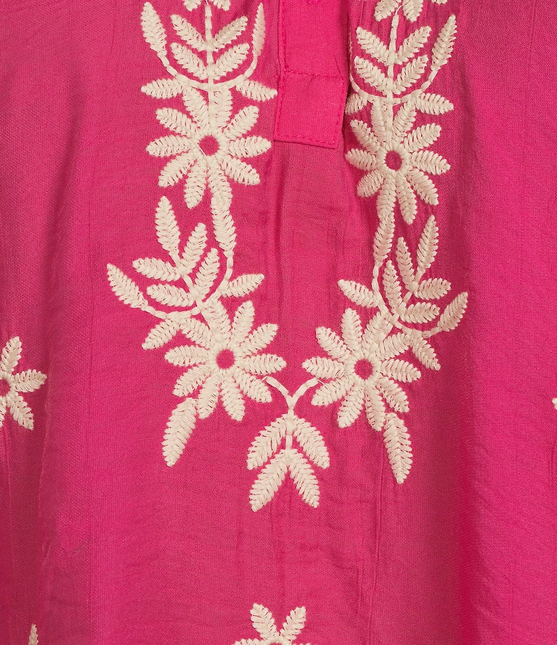 Calessa Plus Size Embroidered Split Neck Bracelet Length Sleeve Tunic