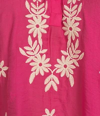 Calessa Plus Size Embroidered Split Neck Bracelet Length Sleeve Tunic