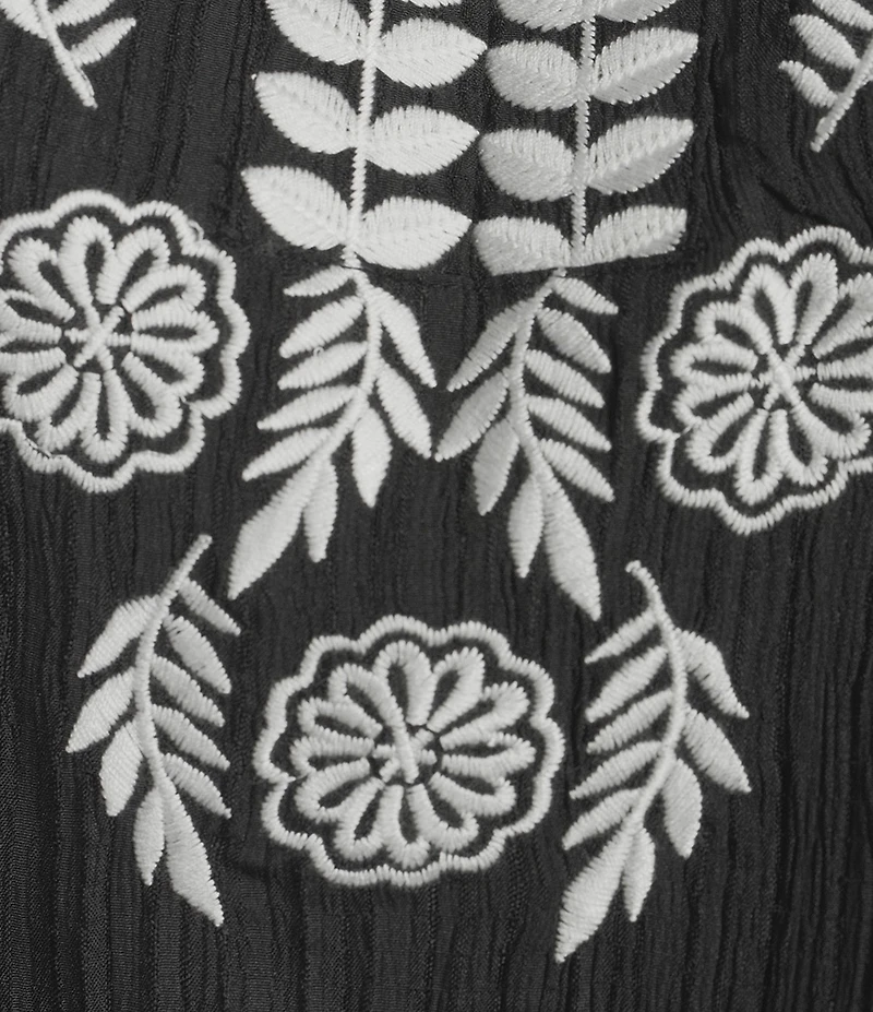 Calessa Plus Size Embroidered Split Round Neck Elbow Puff Sleeve Tunic