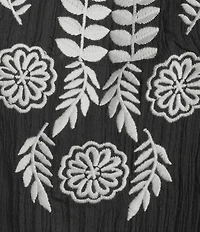 Calessa Plus Size Embroidered Split Round Neck Elbow Puff Sleeve Tunic