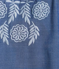 Calessa Plus Size Embroidered Split V-Neck Elbow Length Sleeve Tunic