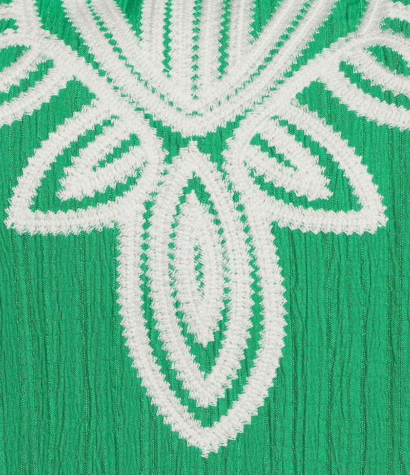 Calessa Plus Size Embroidered Split V-Neck Elbow Balloon Sleeve Shift Dress