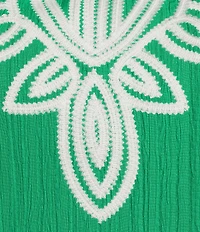 Calessa Plus Size Embroidered Split V-Neck Elbow Balloon Sleeve Shift Dress