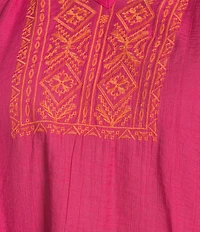 Calessa Plus Size Embroidered Motif Split V-Neckline Long Sleeve Tunic