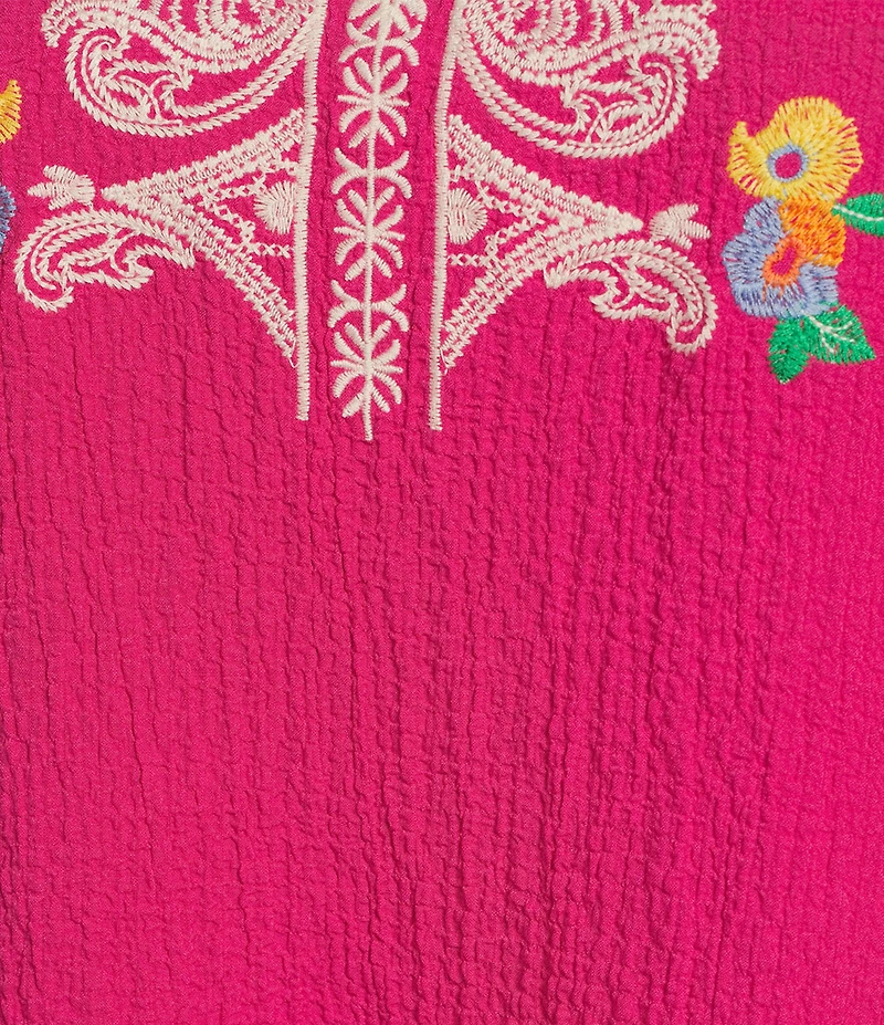 Calessa Plus Size Embroidered Split V-Neck Long Sleeve Tunic