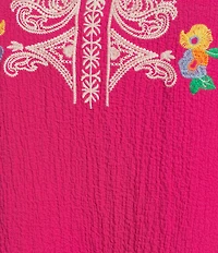 Calessa Plus Size Embroidered Split V-Neck Long Sleeve Tunic