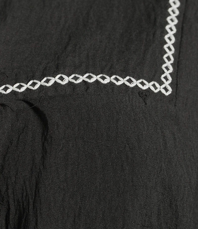 Calessa Plus Size Embroidered Split V-Neck Ruffle Cap Sleeve Tunic