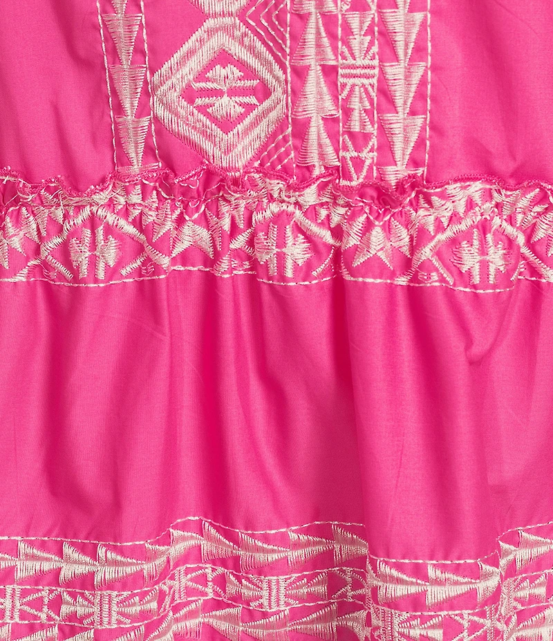 Calessa Plus Size Embroidered Split V-Neck Short Puff Sleeve Shift Dress