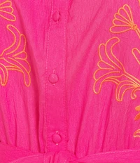 Calessa Plus Size Embroidered Split V-Neck Short Sleeve Belted Dress