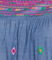 Calessa Plus Size Embroidered Square Neck Short Sleeve Tunic