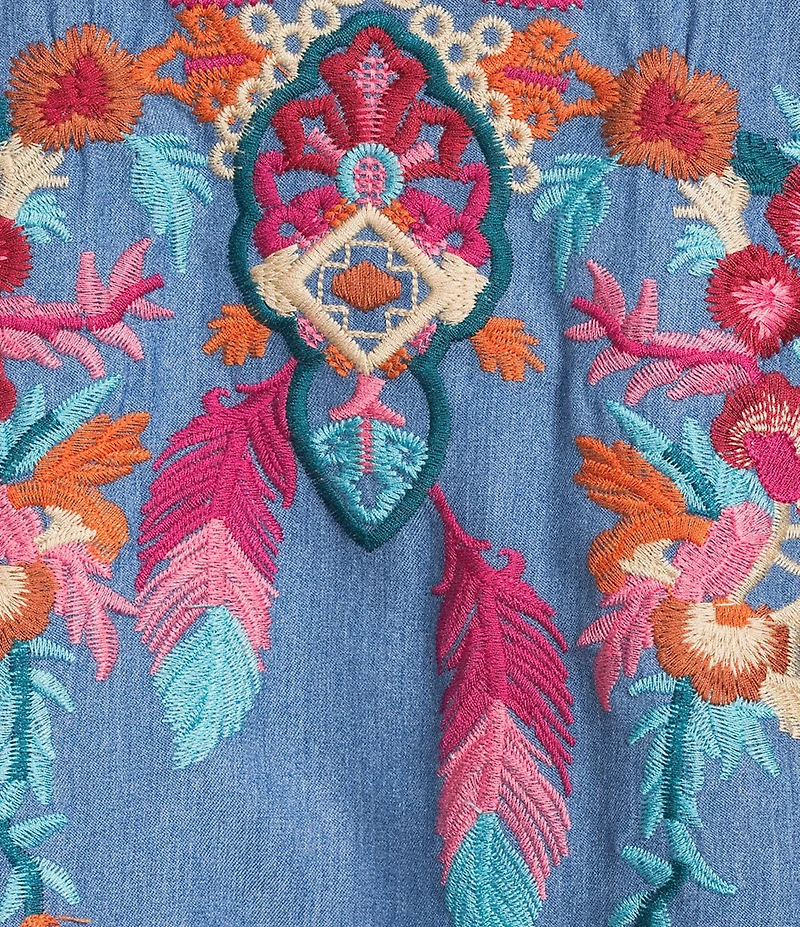 Calessa Plus Size Embroidered V-Neck 3/4 Sleeve Tunic