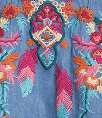 Calessa Plus Size Embroidered V-Neck 3/4 Sleeve Tunic
