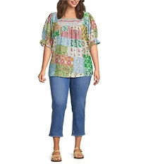 Calessa Plus Size Embroidered V-Neck Ruffle Cap Sleeve Tunic