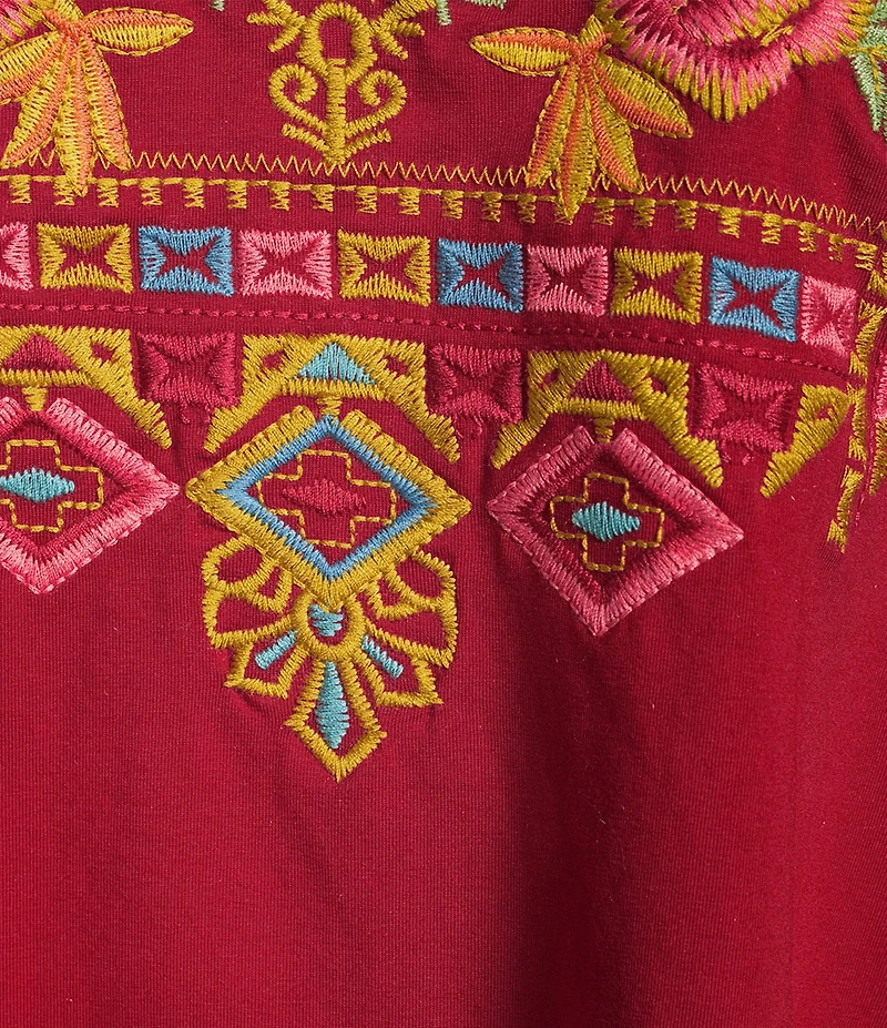 Calessa Plus Size Embroidered Velvet Tie-Dye Knit Split V-Neck 3/4 Sleeve Tunic