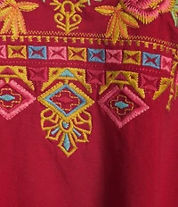 Calessa Plus Size Embroidered Velvet Tie-Dye Knit Split V-Neck 3/4 Sleeve Tunic