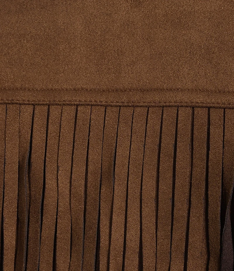 Calessa Plus Size Faux Suede Fringe Point Collar Long Sleeve Shirt Jacket