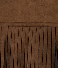 Calessa Plus Size Faux Suede Fringe Point Collar Long Sleeve Shirt Jacket