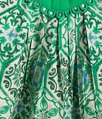 Calessa Plus Size Garden Mosaic Split Round V-Neck Short Sleeve Tunic