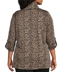 Calessa Plus Size Jacquard Knit Zebra Print Cowl Neck 3/4 Sleeve Tunic