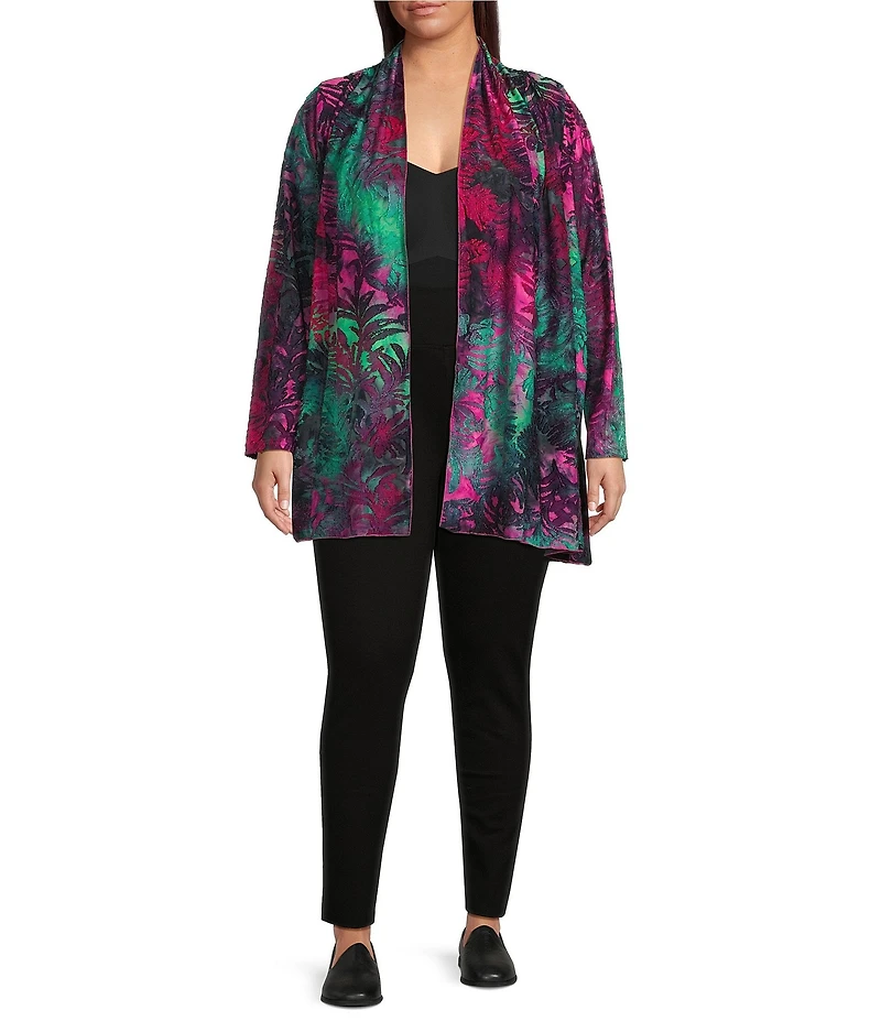 Calessa Plus Size Knit Burnout Tie-Dye Knit Long Sleeve Open-Front Cardigan
