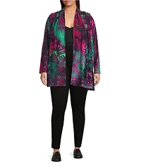 Calessa Plus Size Knit Burnout Tie-Dye Knit Long Sleeve Open-Front Cardigan