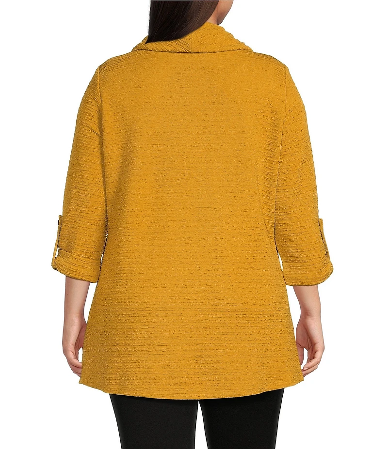 Calessa Plus Size Knit Cowl Neck 3/4 Roll-Tab Sleeve Tunic