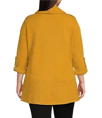 Calessa Plus Size Knit Cowl Neck 3/4 Roll-Tab Sleeve Tunic