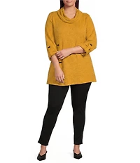 Calessa Plus Size Knit Cowl Neck 3/4 Roll-Tab Sleeve Tunic