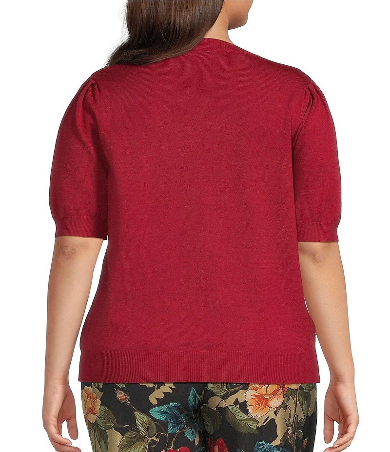 Calessa Plus Size Crew Neck Short Sleeve Ribbed Trim Sweater