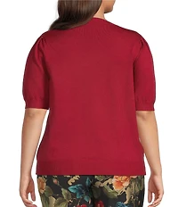 Calessa Plus Size Crew Neck Short Sleeve Ribbed Trim Sweater
