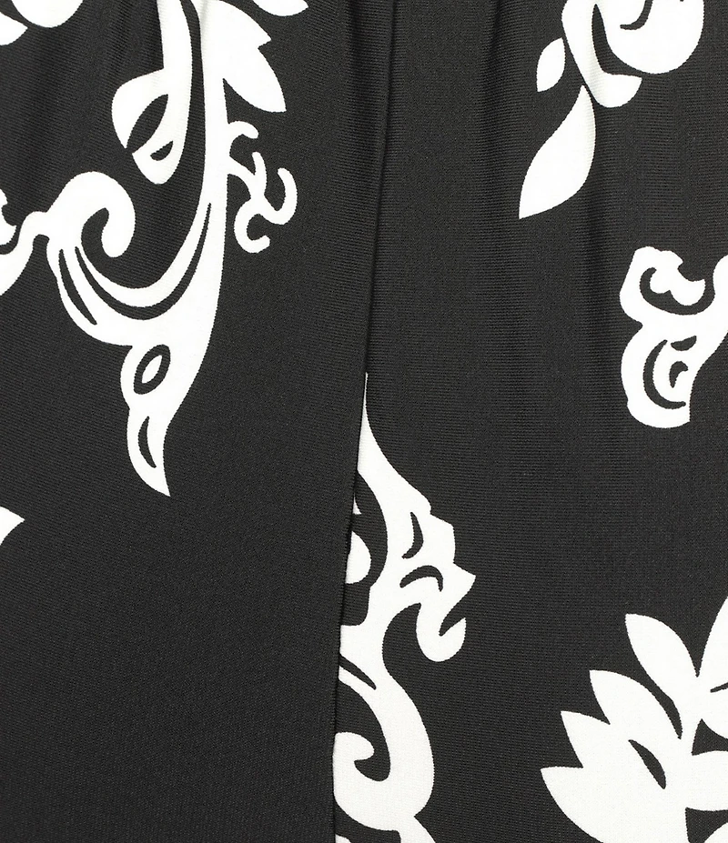 Calessa Plus Size Knit Jersey Mosaic Border Print High Rise Wide Leg Pants