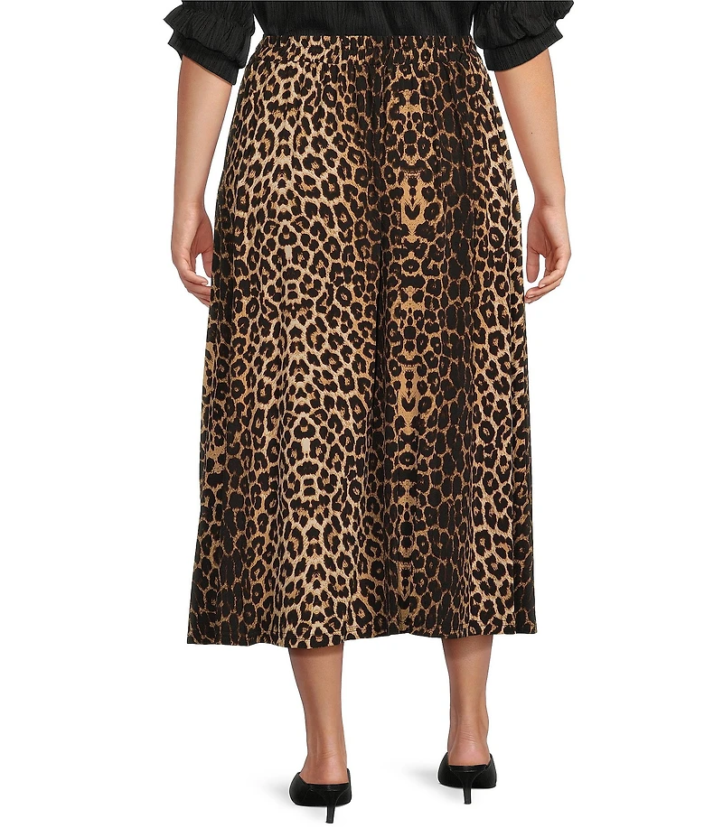 Calessa Plus Size Knit Leopard Print Pull-On A-Line Midi Skirt