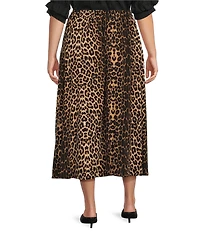 Calessa Plus Size Knit Leopard Print Pull-On A-Line Midi Skirt
