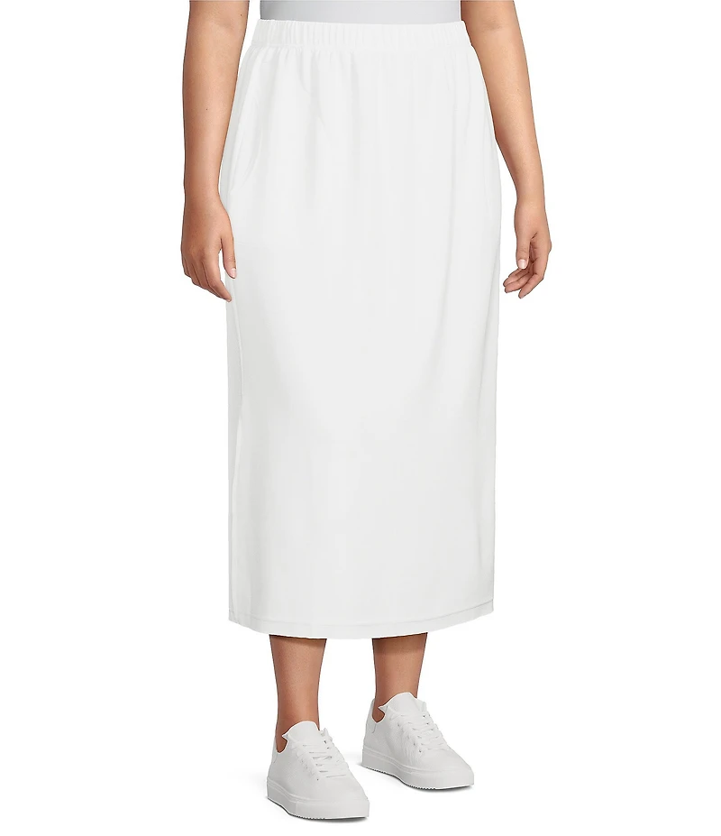 Calessa Plus Size Knit Modal Shift Midi Skirt