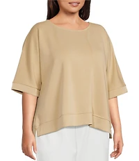 Calessa Plus Size Knit Modal Stripe Round Neck Elbow Length Sleeve Tunic