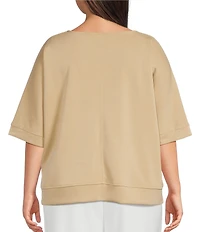 Calessa Plus Size Knit Modal Stripe Round Neck Elbow Length Sleeve Tunic