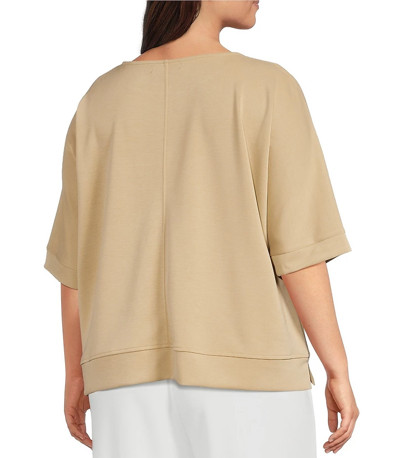 Calessa Plus Size Knit Modal Stripe Round Neck Elbow Length Sleeve Tunic