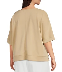 Calessa Plus Size Knit Modal Stripe Round Neck Elbow Length Sleeve Tunic