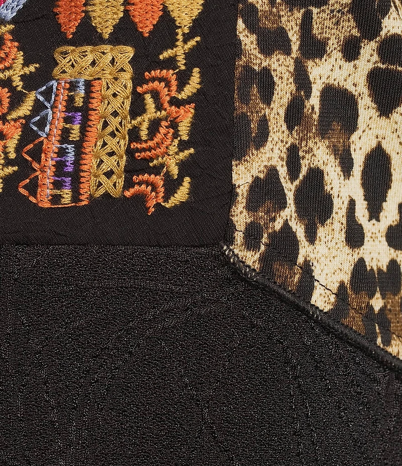 Calessa Plus Size Knit Patchwork Embroidered Split V-Neck 3/4 Sleeve Tunic