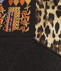 Calessa Plus Size Knit Patchwork Embroidered Split V-Neck 3/4 Sleeve Tunic