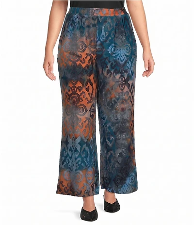 Calessa Plus Size Knit Printed Wide Leg Pull-On Ankle Coordinating Pants